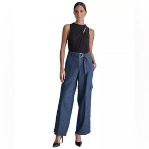 Dkny Indigo Wide-Leg Belted Trousers